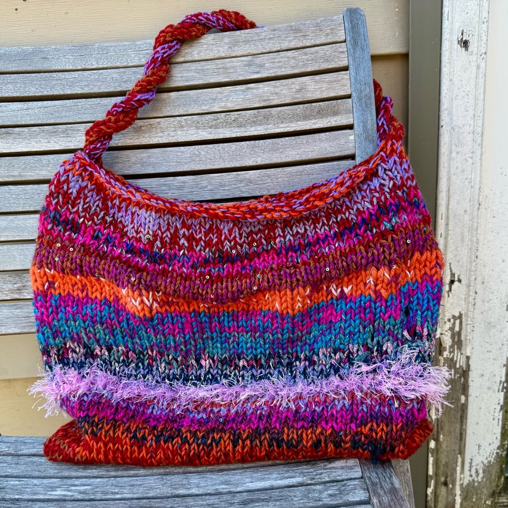 Hand Crafted Multicolor Knit Shoulder Bag